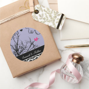  achtergrondkleur van het bruiloft van vogels kiez ronde sticker