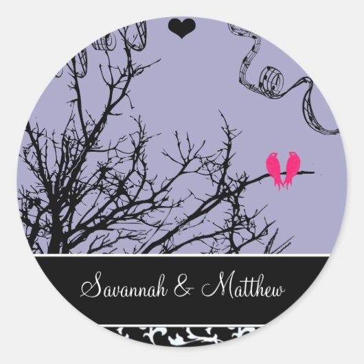  achtergrondkleur van het bruiloft van vogels kiez ronde sticker (Voorkant)