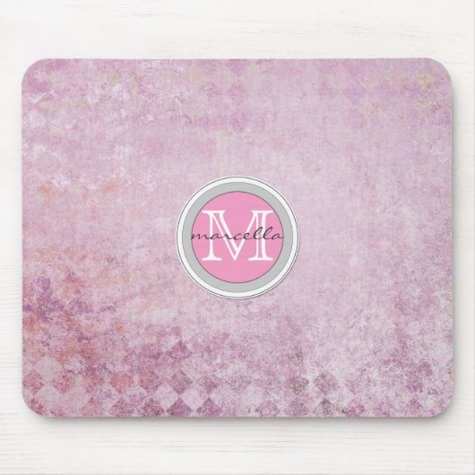 Achtergrondmonogram roze diamantpatroon muismat (Voorkant)