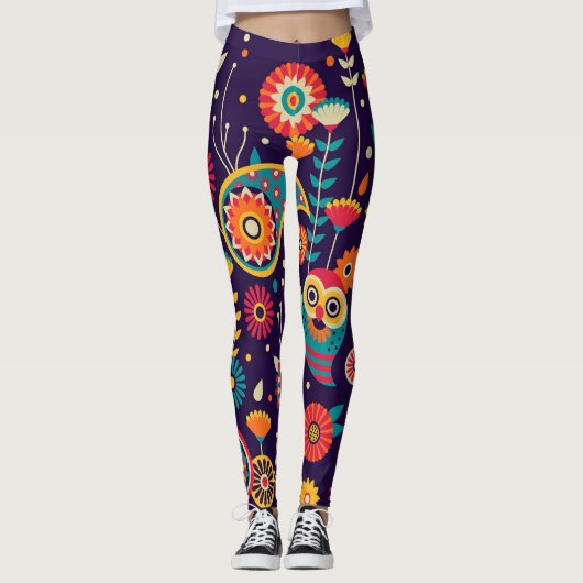 Achtergrondontwerp voor Vibrant Owl Leggings (Voorkant)