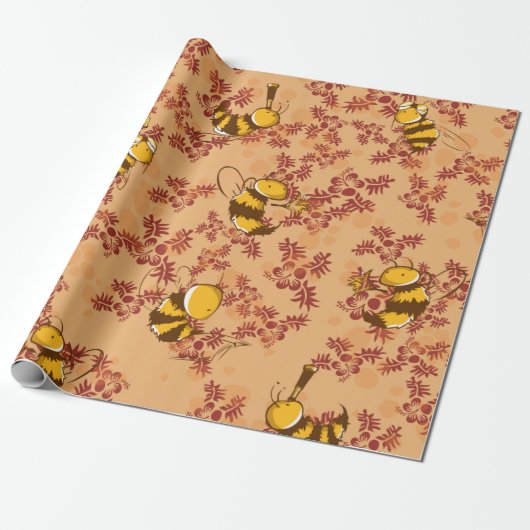 Achtergrondpatroon Cute bee Cadeaupapier (Uitgerold)