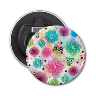 Achtergrondpatroon Cute flower owl Button Flesopener