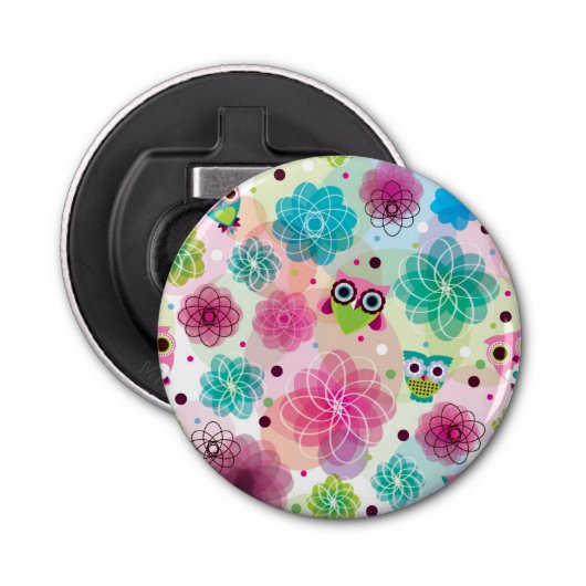 Achtergrondpatroon Cute flower owl Button Flesopener (Voorkant)