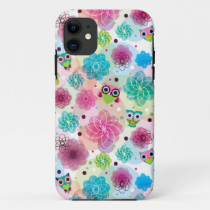 Achtergrondpatroon Cute flower owl iPhone 11 Hoesje