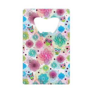 Achtergrondpatroon Cute flower owl Creditkaart Flessenopener
