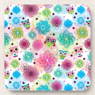 Achtergrondpatroon Cute flower owl Drankjes Onderzetter