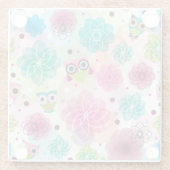 Achtergrondpatroon Cute flower owl Glazen Onderzetter (Achterkant)