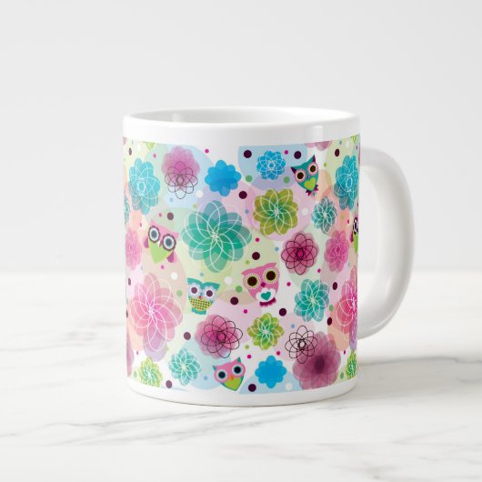 Achtergrondpatroon Cute flower owl Grote Koffiekop (Voorkant rechts)