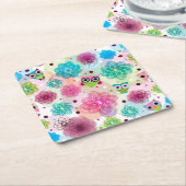 Achtergrondpatroon Cute flower owl Kartonnen Onderzetters (Schuin)