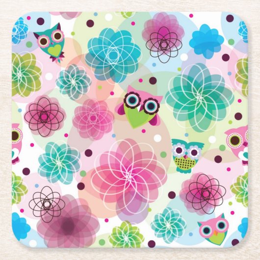 Achtergrondpatroon Cute flower owl Kartonnen Onderzetters (Voorkant)