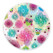 Achtergrondpatroon Cute flower owl Keramische Knop (Voorkant)