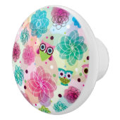 Achtergrondpatroon Cute flower owl Keramische Knop (Rechts)