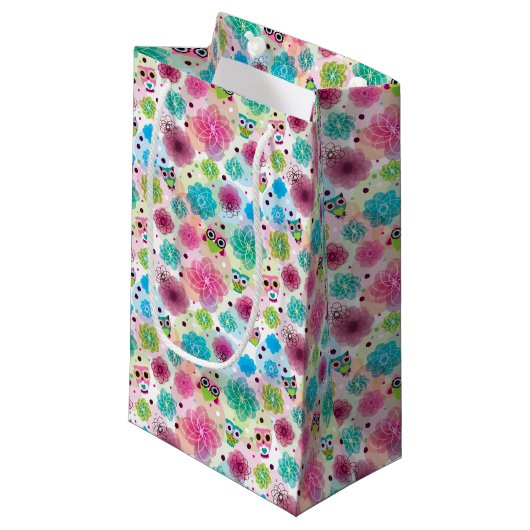 Achtergrondpatroon Cute flower owl Klein Cadeauzakje (Voorkant Gekanteld)
