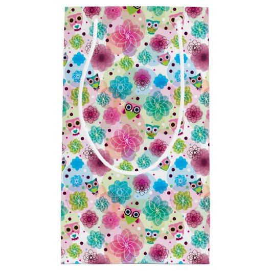 Achtergrondpatroon Cute flower owl Klein Cadeauzakje (Voorkant)