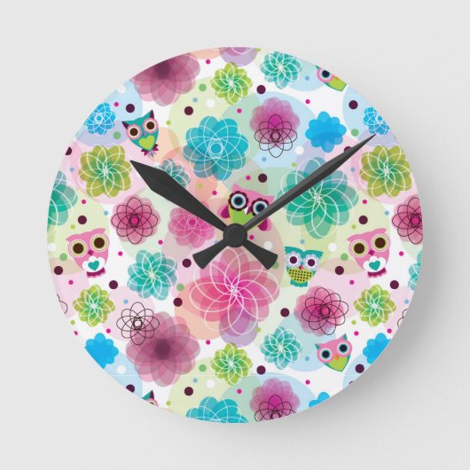 Achtergrondpatroon Cute flower owl Ronde Klok (Voorkant)