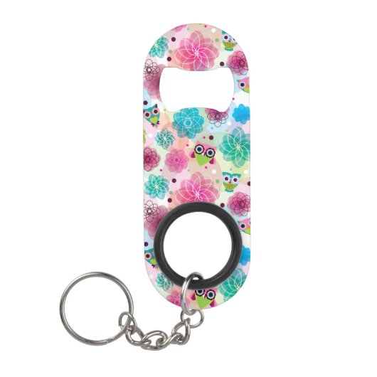 Achtergrondpatroon Cute flower owl Sleutelhanger Flessenopener (Voorkant)