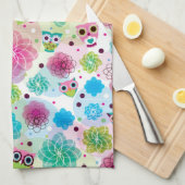 Achtergrondpatroon Cute flower owl Theedoek (Quarter Fold)