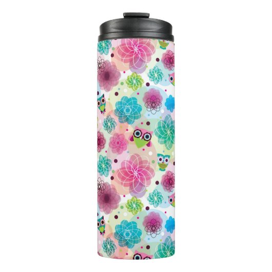 Achtergrondpatroon Cute flower owl Thermosbeker (Voorkant)