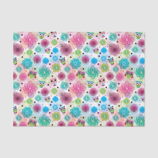 Achtergrondpatroon Cute flower owl Tissuepapier (Voorkant)