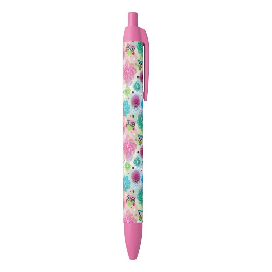 Achtergrondpatroon Cute flower owl Zwarte Inkt Pen (Achterkant (Verticaal))