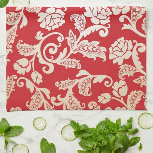 Achtergrondpatroon Damasflorale achtergrond Theedoek (Gevouwen)