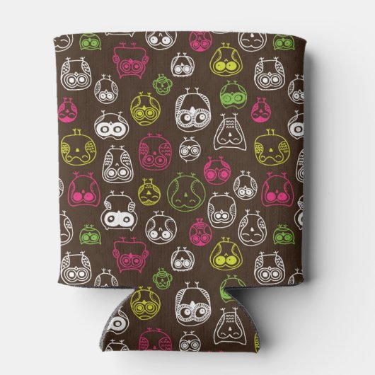 Achtergrondpatroon van kleurrijke uil blikjeskoeler (Achterkant)