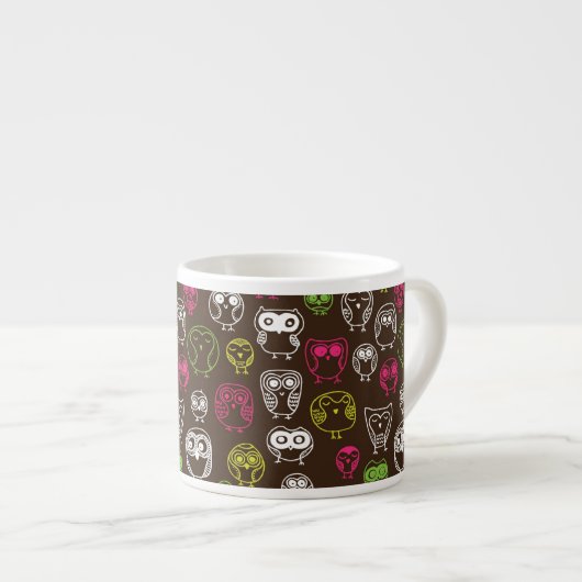 Achtergrondpatroon van kleurrijke uil espresso kop (Voorkant rechts)