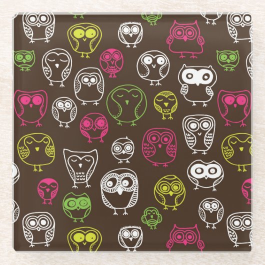 Achtergrondpatroon van kleurrijke uil glazen onderzetter (Voorkant)