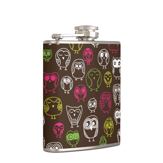 Achtergrondpatroon van kleurrijke uil heupfles (Rechts)