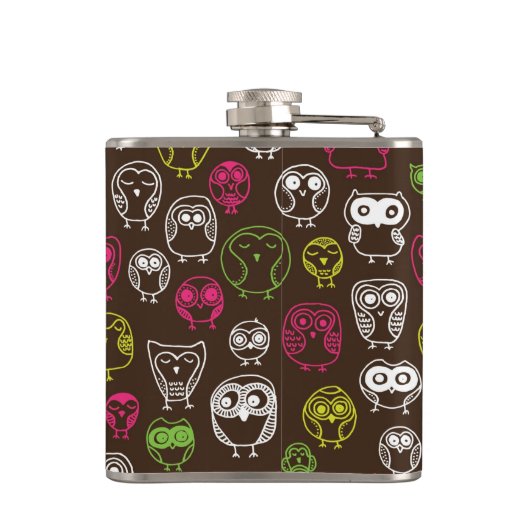 Achtergrondpatroon van kleurrijke uil heupfles (Achterkant)