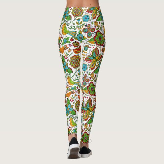 Achtergrondpatroon voor bloemen en vogels leggings (Achterkant)
