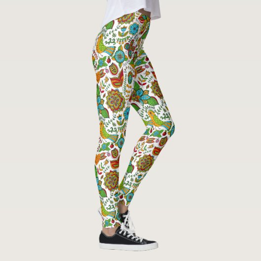 Achtergrondpatroon voor bloemen en vogels leggings (Rechts)