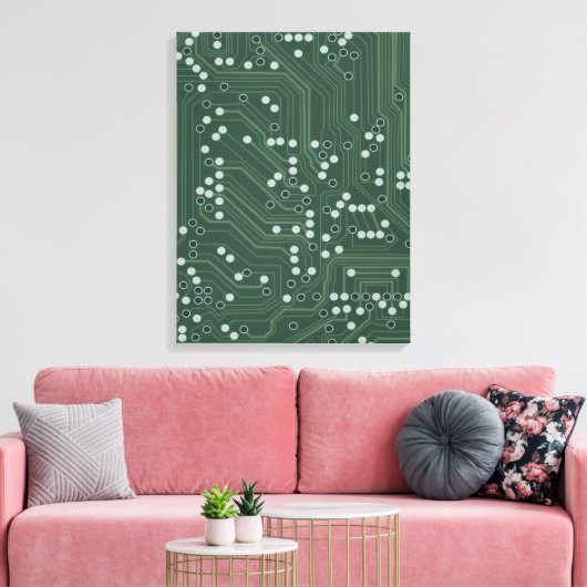 Achtergrondpatroontkunst van het groene circuit canvas afdruk (Insitu (Woonkamer))