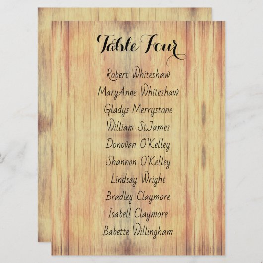 Achtergrondtabelnummer van hout programmakaart (Voorkant / Achterkant)