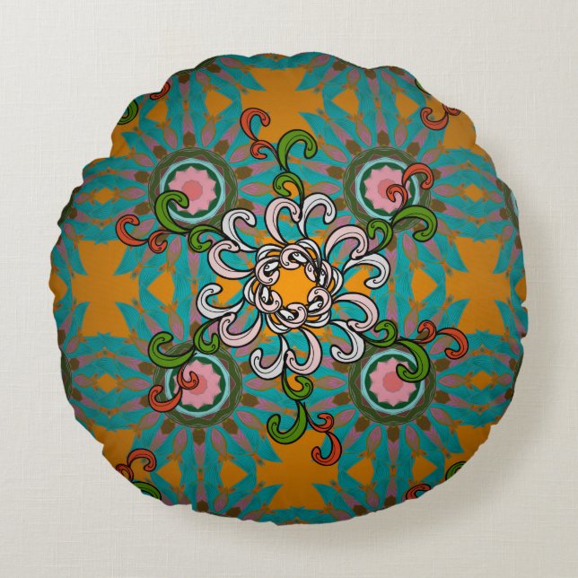 Achtergrondtextuur, behang, bloemthema in koel rond kussen (Voorkant)