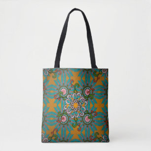 Achtergrondtextuur, behang, bloemthema in koel tote bag