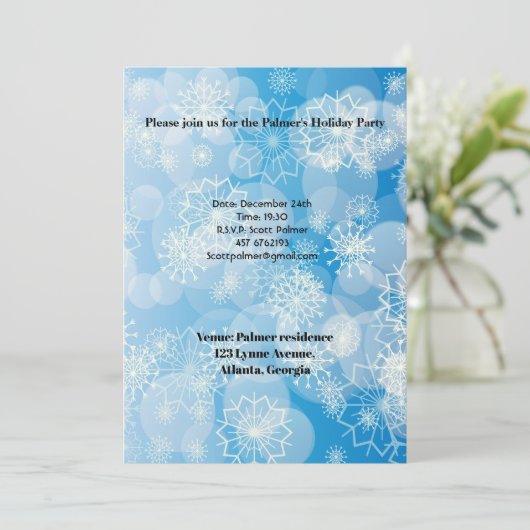 Achtergronduitnodiging Snowflake Kaart (Staand voorkant)