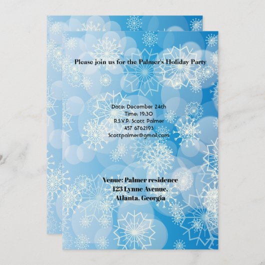 Achtergronduitnodiging Snowflake Kaart (Voorkant / Achterkant)
