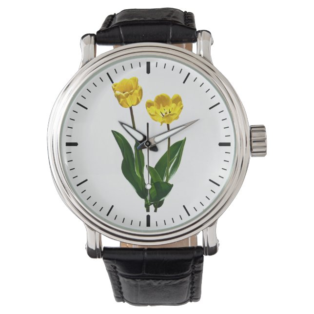 Achtergrondverlichte gele tulpen horloge (Voorkant)