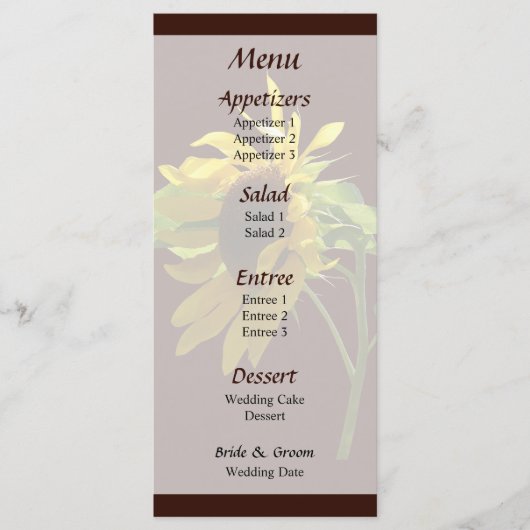 Achtergrondverlichte Zonnebloem Bruiloftsmenu Menu (Voorkant)