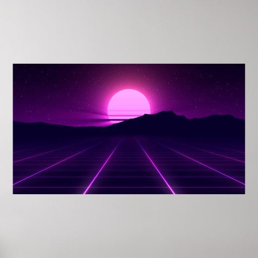 Achtergrondverlichting van 80 s met 3D-elementen Poster (Voorkant)