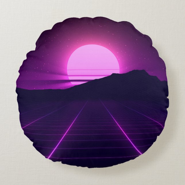 Achtergrondverlichting van 80 s met 3D-elementen Rond Kussen (Voorkant)