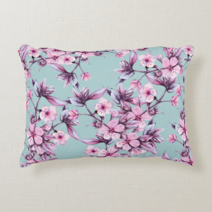 Achtergrondvertakking met roze kersenbloemen. Seam Accent Kussen