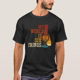 Achterkant Afdruk Mijn Wereld Is Zes Snaar Gitaar T-shirt