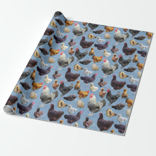 Achterkant kippen Blauwe Burlap Cadeaupapier