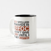 Achterkant koffie is EFFOC Tweekleurige Koffiemok (Voorkant links)