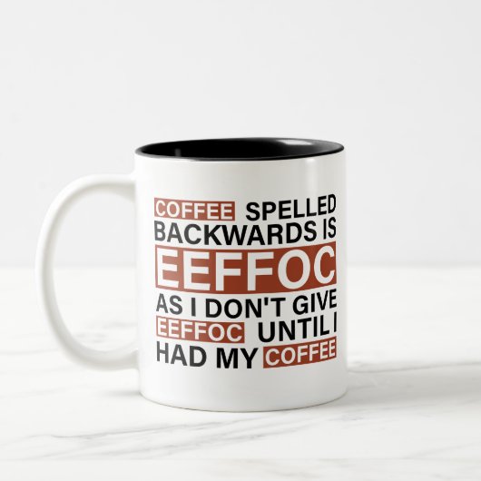 Achterkant koffie is EFFOC Tweekleurige Koffiemok (Links)