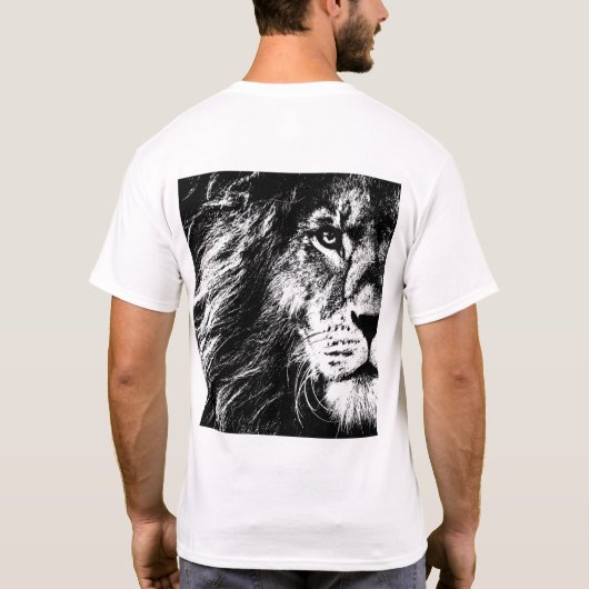 Achterkant ontwerp Pop Art Sjabloon Lion Face Mann T-shirt (Achterkant)