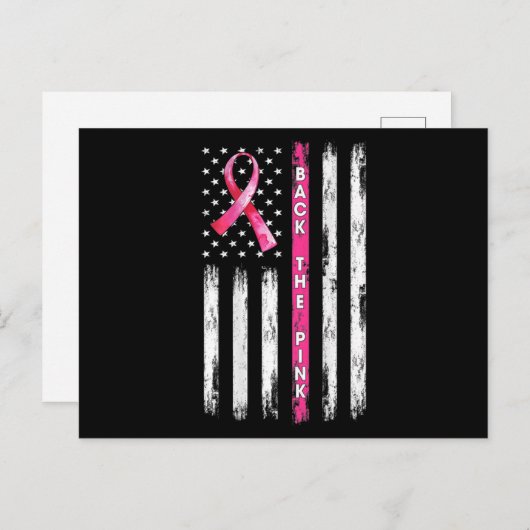 Achterkant roze lint Amerikaanse vlag borstkanker  Briefkaart (Voorkant / Achterkant)