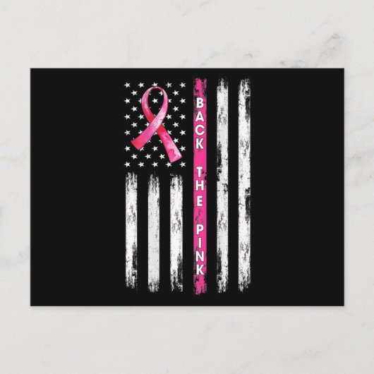 Achterkant roze lint Amerikaanse vlag borstkanker  Briefkaart (Voorkant)